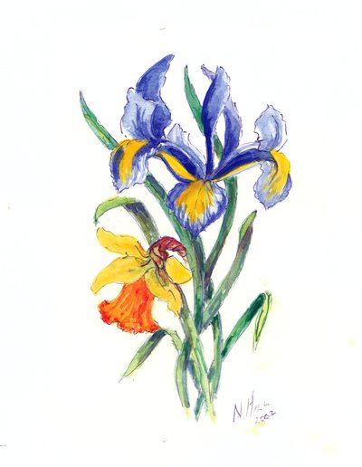 Blauwe Iris en Narcis, 2002 door Nell Hill